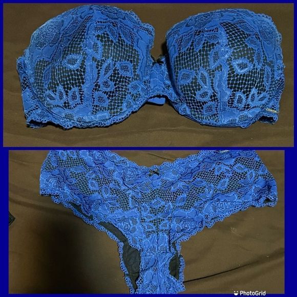 Royal blue Strapless push-up bra and panty set - Picture 1 of 3